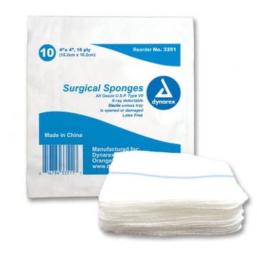 SPONGE, XRAY DETCAHABLE SURG GAUZE STR 4X4 (10/TR 128TR/CS)
